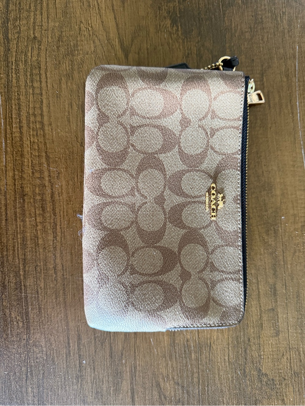 Coach Signature Zip Wristlet in Brown